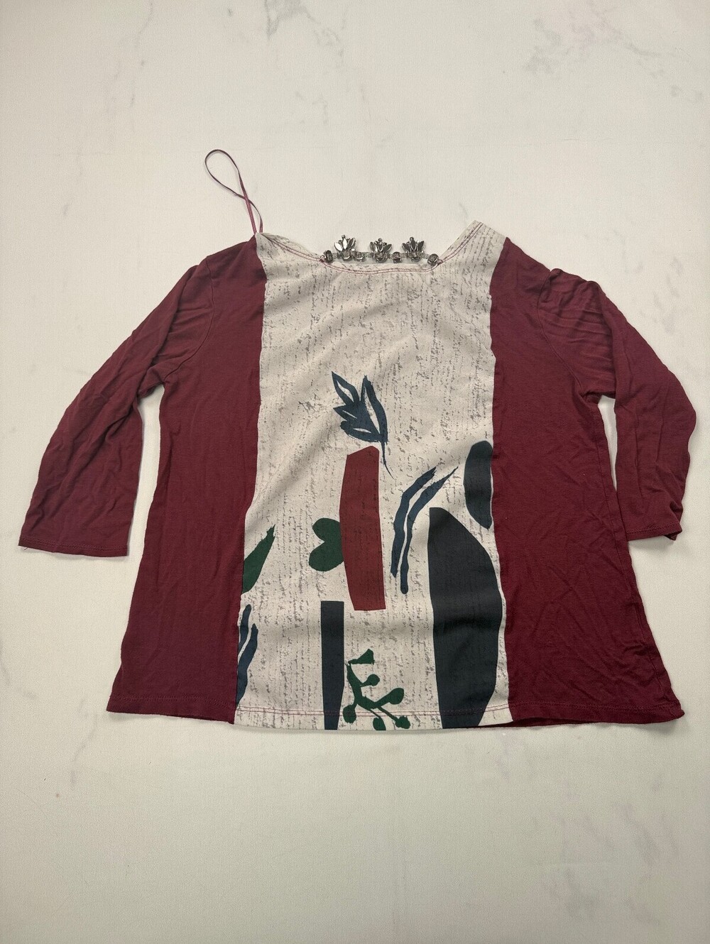 Zara Graphic Blouse Burgundy Modern Indie - Womens M